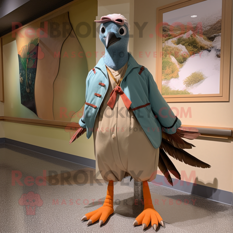 Tan Passenger Pigeon mascot costume character dressed with a Bermuda Shorts and Shoe laces