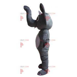 Mascotte elefante grigio e bianco divertente e originale -