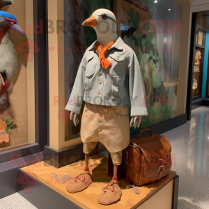 Tan Passenger Pigeon mascot costume character dressed with a Bermuda Shorts and Shoe laces