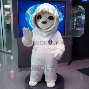 White Hourglass mascot costume character dressed with a Hoodie and Gloves