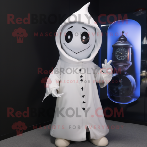 White Hourglass mascot costume character dressed with a Hoodie and Gloves