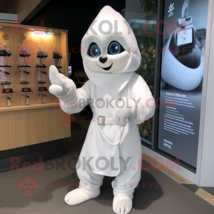 White Hourglass mascot costume character dressed with a Hoodie and Gloves