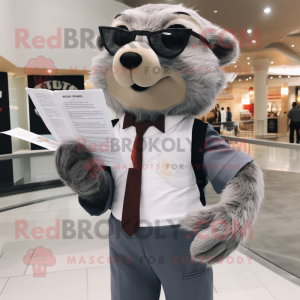 Gray Otter mascot costume character dressed with a Suit Pants and Reading glasses