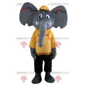 Mascotte elefante grigio in abito giallo e nero - Redbrokoly.com