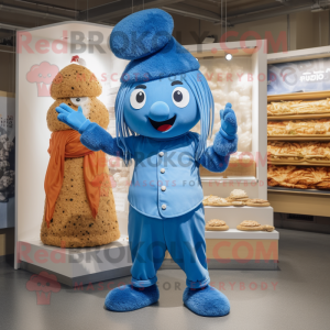 Blue Ramen mascot costume character dressed with a Capri Pants and Berets