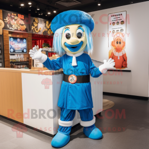 Blue Ramen mascot costume character dressed with a Capri Pants and Berets