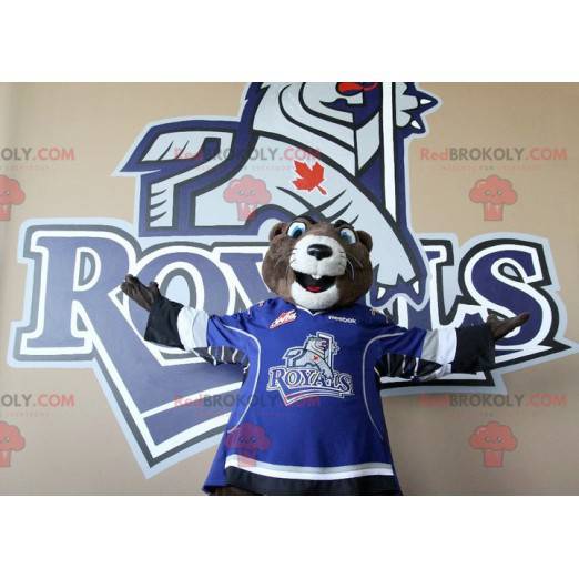 Braunes Murmeltier Rattenmaskottchen in Sportbekleidung -