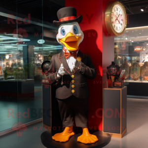 Rust Muscovy Duck mascot costume character dressed with a Suit and Bracelet watches