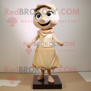 Beige Hourglass mascot costume character dressed with a Shift Dress and Shoe laces