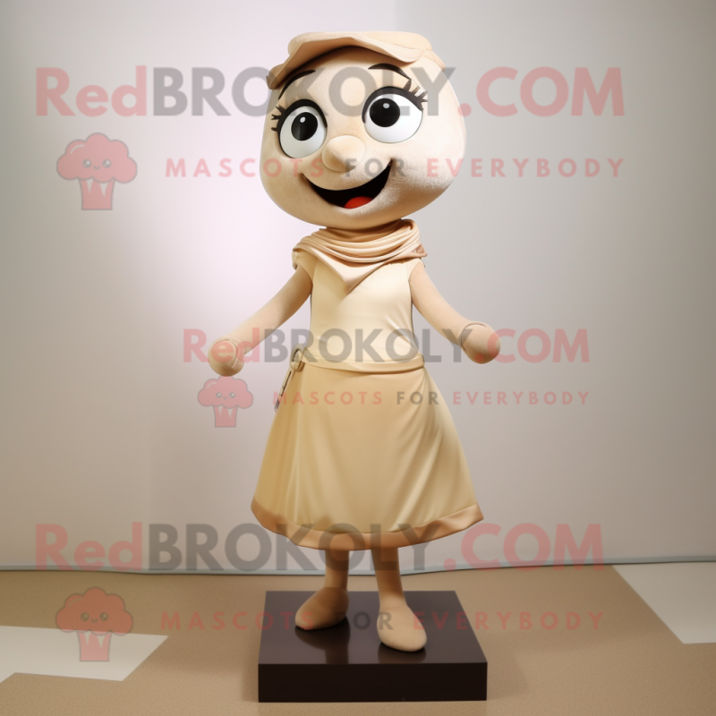 Beige Hourglass mascot costume character dressed with a Shift Dress and Shoe laces Beige Hourglass mascot costume character dressed with a Shift Dress and Shoe laces
