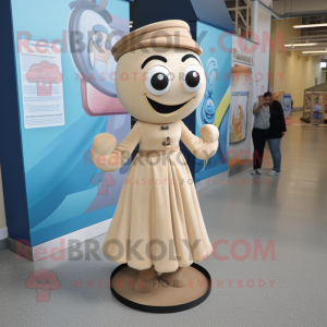 Beige Hourglass mascot costume character dressed with a Shift Dress and Shoe laces
