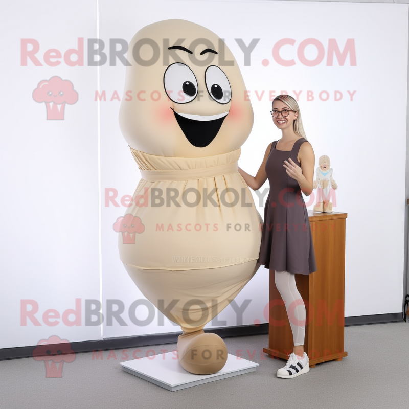 Beige Hourglass mascot costume character dressed with a Shift Dress and Shoe laces