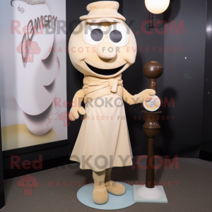 Beige Hourglass mascot costume character dressed with a Shift Dress and Shoe laces