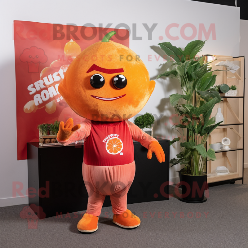 Rust Grapefruit mascot costume character dressed with a Turtleneck and Cummerbunds Rust Grapefruit mascot costume character dressed with a Turtleneck and Cummerbunds