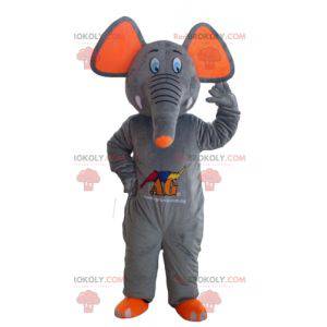 Mascota elefante gris y naranja lindo y colorido -