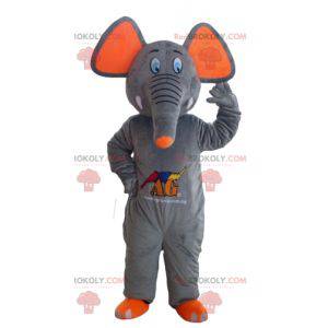 Mascote elefante fofo e colorido de cinza e laranja -