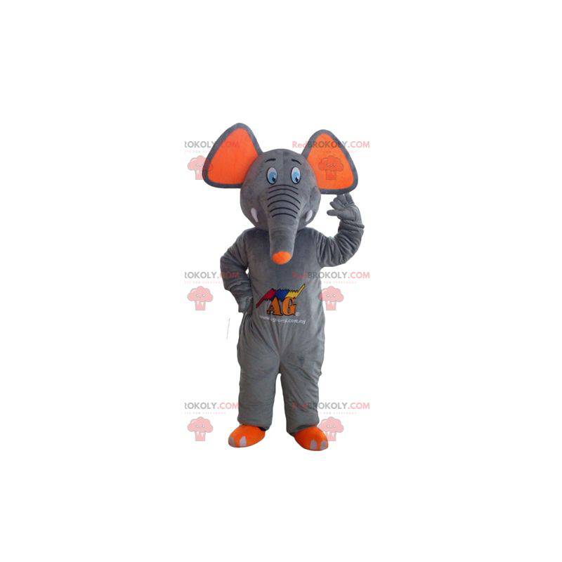 Mascota elefante gris y naranja lindo y colorido -