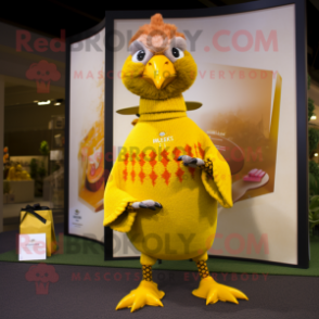 Yellow Pheasant mascot costume character dressed with a Sweater and Anklets