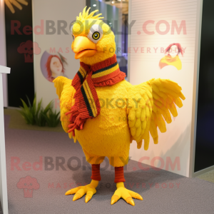 Yellow Pheasant mascot costume character dressed with a Sweater and Anklets