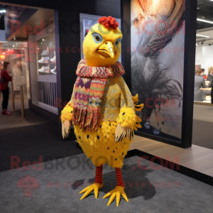 Yellow Pheasant mascot costume character dressed with a Sweater and Anklets