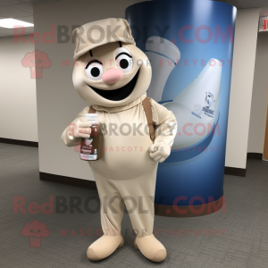 Beige Bottle Of Milk mascot costume character dressed with a Jeggings and Messenger bags