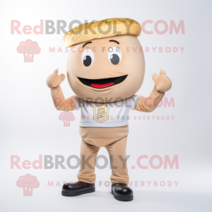 Beige Burgers mascot costume character dressed with a Trousers and Beanies