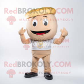 Beige Burgers mascot costume character dressed with a Trousers and Beanies