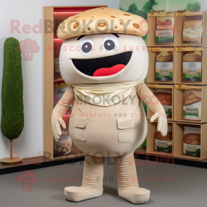 Beige Burgers mascot costume character dressed with a Trousers and Beanies