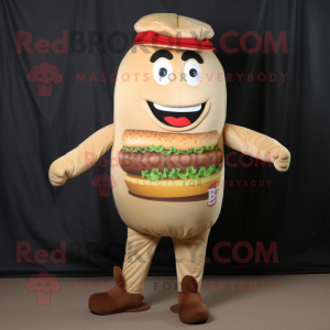 Beige Burgers mascot costume character dressed with a Trousers and Beanies
