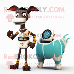 Cream Okapi mascot costume character dressed with a Bikini and Smartwatches