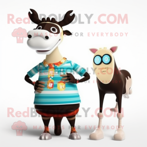 Cream Okapi mascot costume character dressed with a Bikini and Smartwatches
