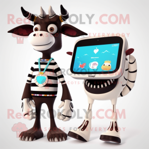 Cream Okapi mascot costume character dressed with a Bikini and Smartwatches