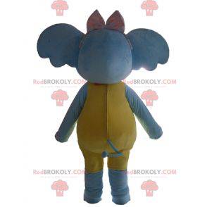 Mascot olifant blauw geel en roze aantrekkelijk en kleurrijk -