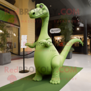 Olive Diplodocus mascot costume character dressed with a Empire Waist Dress and Wraps