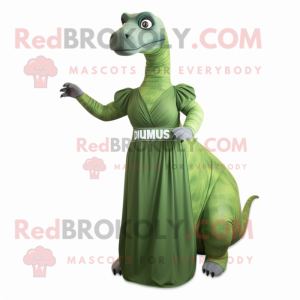 Olive Diplodocus mascot costume character dressed with a Empire Waist Dress and Wraps