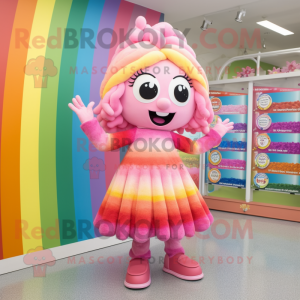 Pink Rainbow mascot costume character dressed with a A-Line Dress and Hairpins
