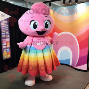 Pink Rainbow mascot costume character dressed with a A-Line Dress and Hairpins