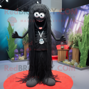 Black Spaghetti mascot costume character dressed with a Blazer and Anklets