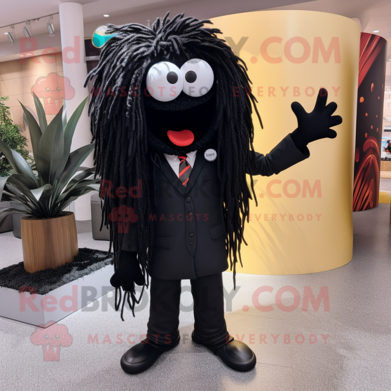 Black Spaghetti mascot costume character dressed with a Blazer and Anklets