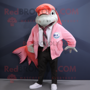 Pink Salmon mascot costume character dressed with a Dress Shirt and Shawl pins
