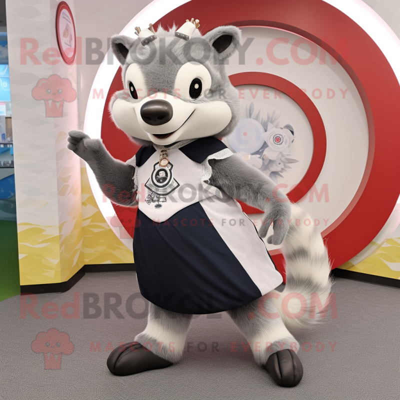 Gray Badger mascot costume character dressed with a Circle Skirt and Anklets