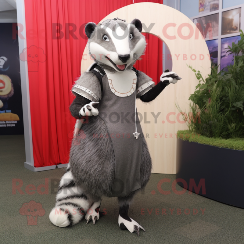 Gray Badger mascot costume character dressed with a Circle Skirt and Anklets Gray Badger mascot costume character dressed with a Circle Skirt and Anklets