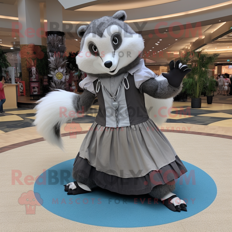 Gray Badger mascot costume character dressed with a Circle Skirt and Anklets