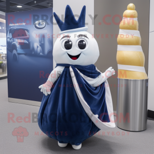 Navy Onion mascot costume character dressed with a Midi Dress and Shawls