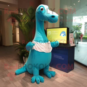 Cyan Brachiosaurus maskot...