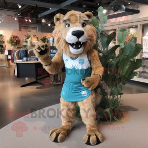 nan Smilodon mascot costume character dressed with a Bermuda Shorts and Rings