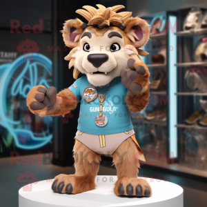 nan Smilodon mascot costume character dressed with a Bermuda Shorts and Rings