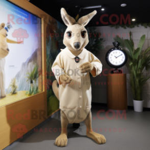 Cream Kangaroo mascot costume character dressed with a Cover-up and Digital watches