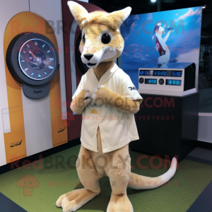 Cream Kangaroo mascot costume character dressed with a Cover-up and Digital watches