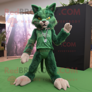 Forest Green Lynx mascot costume character dressed with a Flare Jeans and Anklets